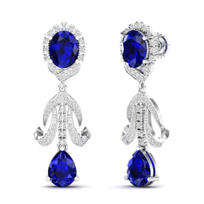 Maurya Utsokt Blue Sapphire Drop Earrings with Diamonds