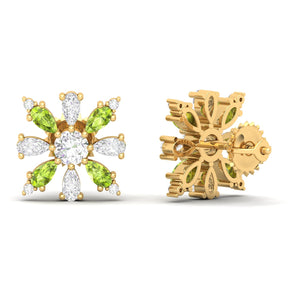 Maurya Floret Emerald and Fancy Diamond Stud Earrings
