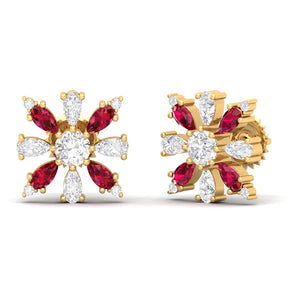 Maurya Floret Emerald and Fancy Diamond Stud Earrings