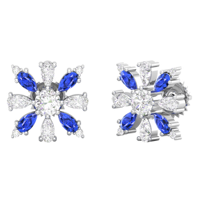 Maurya Floret Emerald and Fancy Diamond Stud Earrings