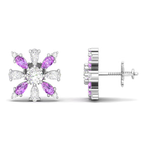 Maurya Floret Emerald and Fancy Diamond Stud Earrings