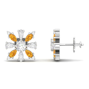 Maurya Floret Emerald and Fancy Diamond Stud Earrings