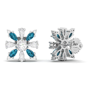 Maurya Floret Emerald and Fancy Diamond Stud Earrings