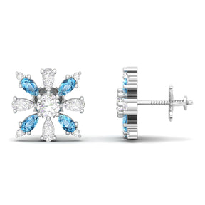 Maurya Floret Emerald and Fancy Diamond Stud Earrings