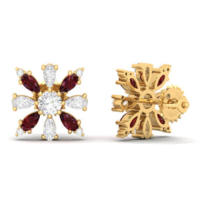 Maurya Floret Emerald and Fancy Diamond Stud Earrings