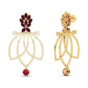 Maurya Lois Ruby and Pink Amethyst Chandelier Dangle Earrings with Diamond