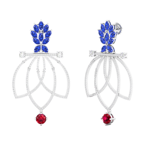Maurya Lois Ruby and Pink Amethyst Chandelier Dangle Earrings with Diamond