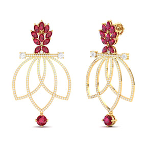 Maurya Lois Ruby and Pink Amethyst Chandelier Dangle Earrings with Diamond