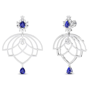 Maurya Peony Ruby Chandelier Drop Earrings with Pave-Set Diamonds