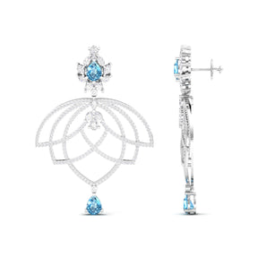 Maurya Peony Ruby Chandelier Drop Earrings with Pave-Set Diamonds