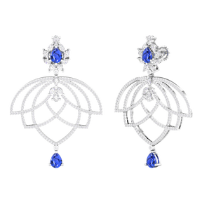Maurya Peony Ruby Chandelier Drop Earrings with Pave-Set Diamonds