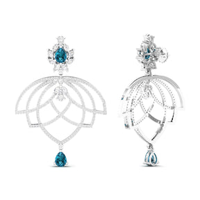 Maurya Peony Ruby Chandelier Drop Earrings with Pave-Set Diamonds