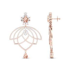 Maurya Peony Ruby Chandelier Drop Earrings with Pave-Set Diamonds