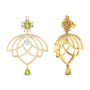 Maurya Peony Ruby Chandelier Drop Earrings with Pave-Set Diamonds