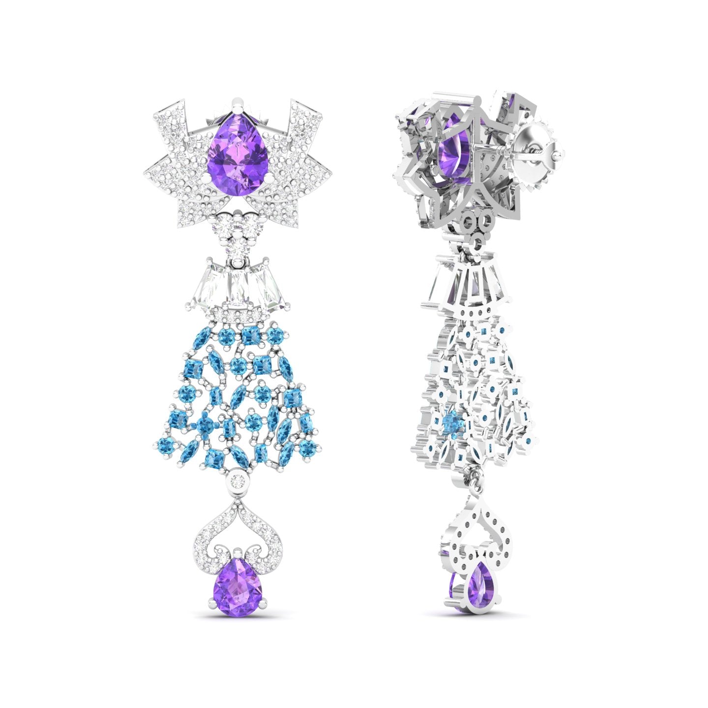 Maurya London Blue Topaz Hoist Drop Earrings with Diamonds