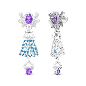 Maurya London Blue Topaz Hoist Drop Earrings with Diamonds
