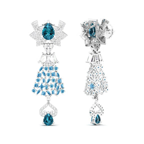 Maurya London Blue Topaz Hoist Drop Earrings with Diamonds