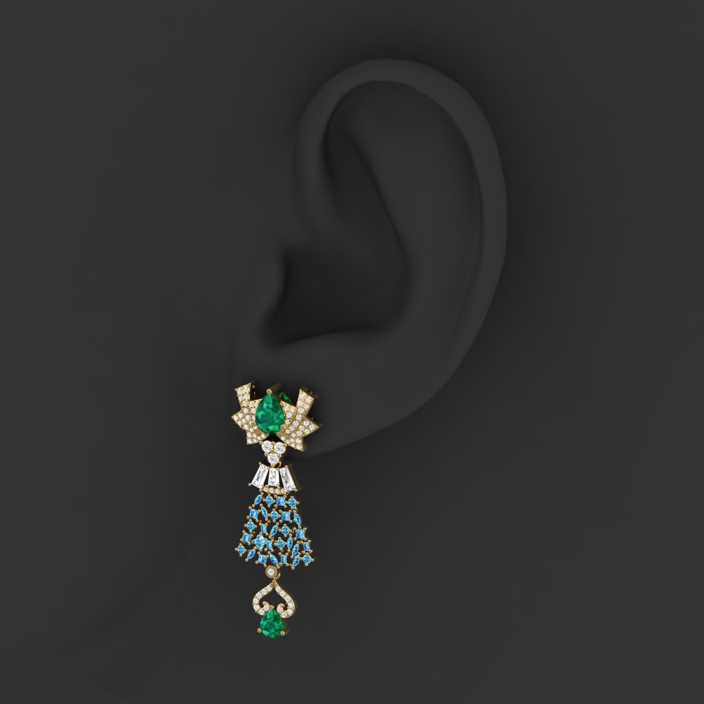 Maurya London Blue Topaz Hoist Drop Earrings with Diamonds