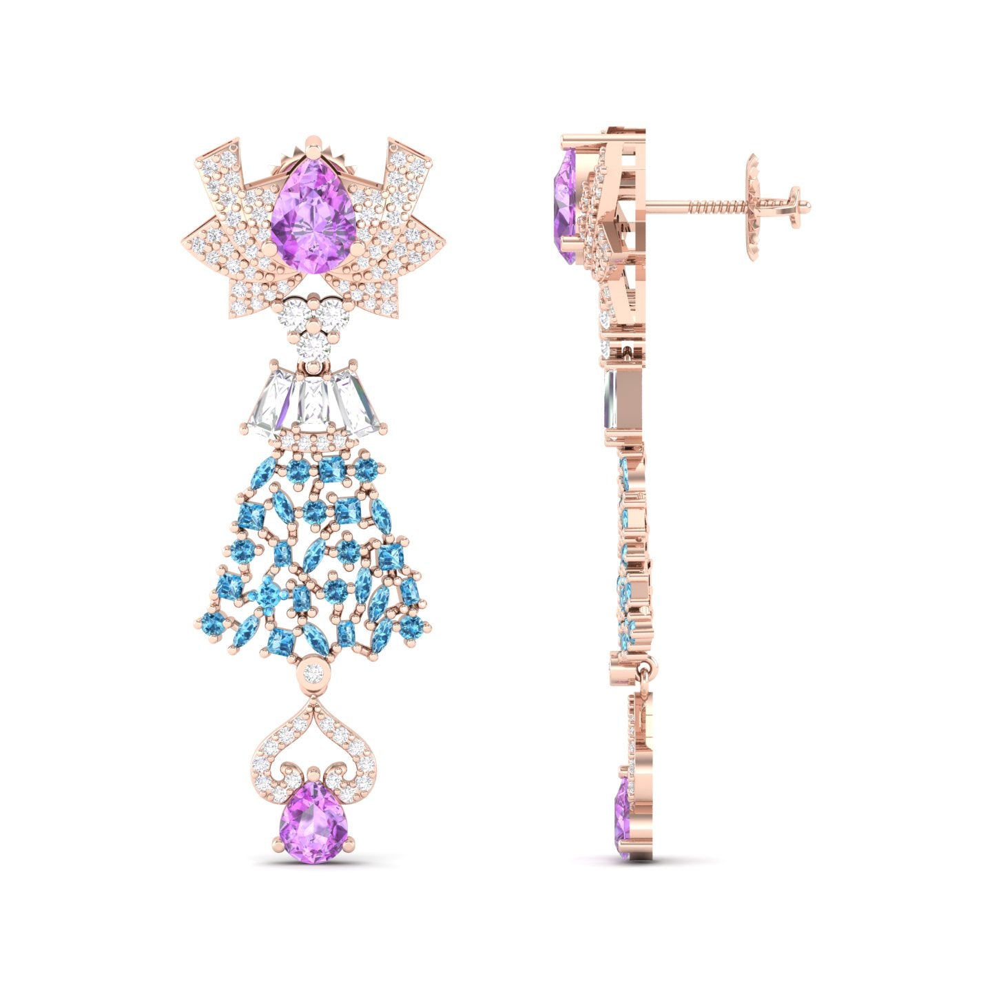 Maurya London Blue Topaz Hoist Drop Earrings with Diamonds