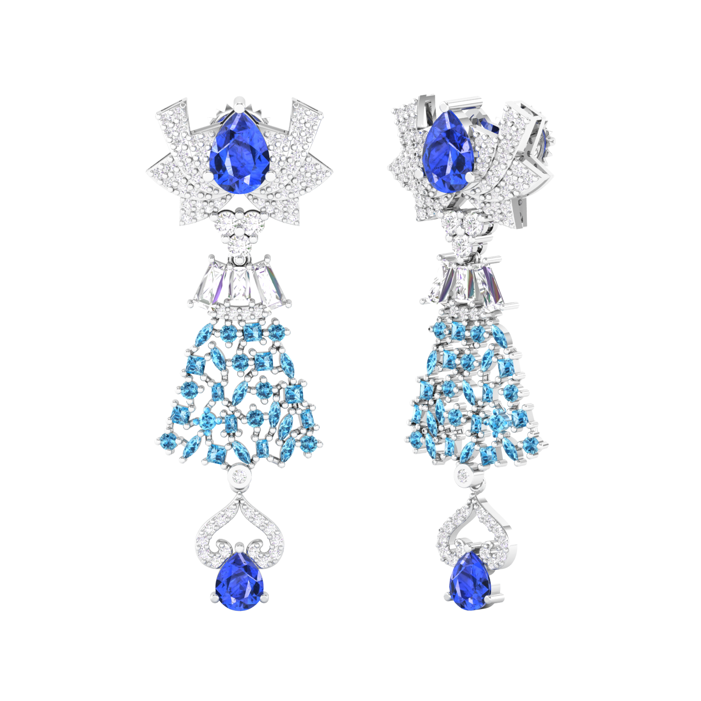 Maurya London Blue Topaz Hoist Drop Earrings with Diamonds