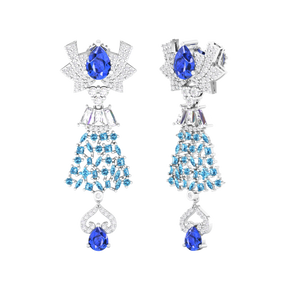 Maurya London Blue Topaz Hoist Drop Earrings with Diamonds