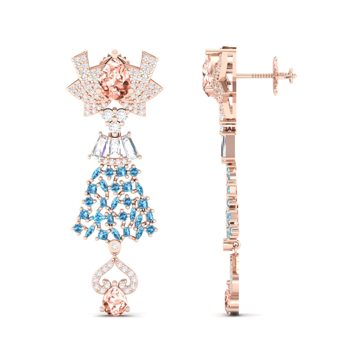 Maurya London Blue Topaz Hoist Drop Earrings with Diamonds