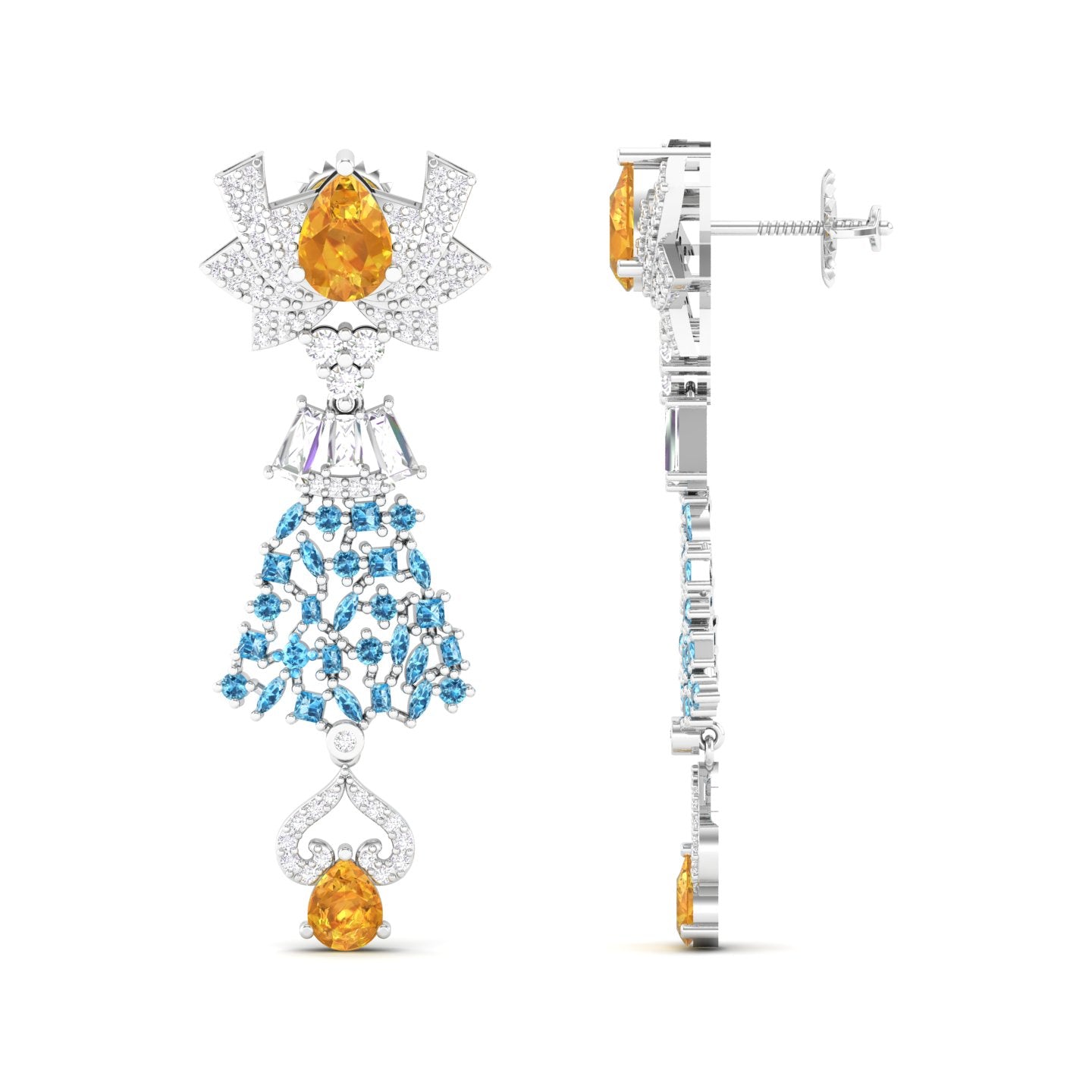 Maurya London Blue Topaz Hoist Drop Earrings with Diamonds