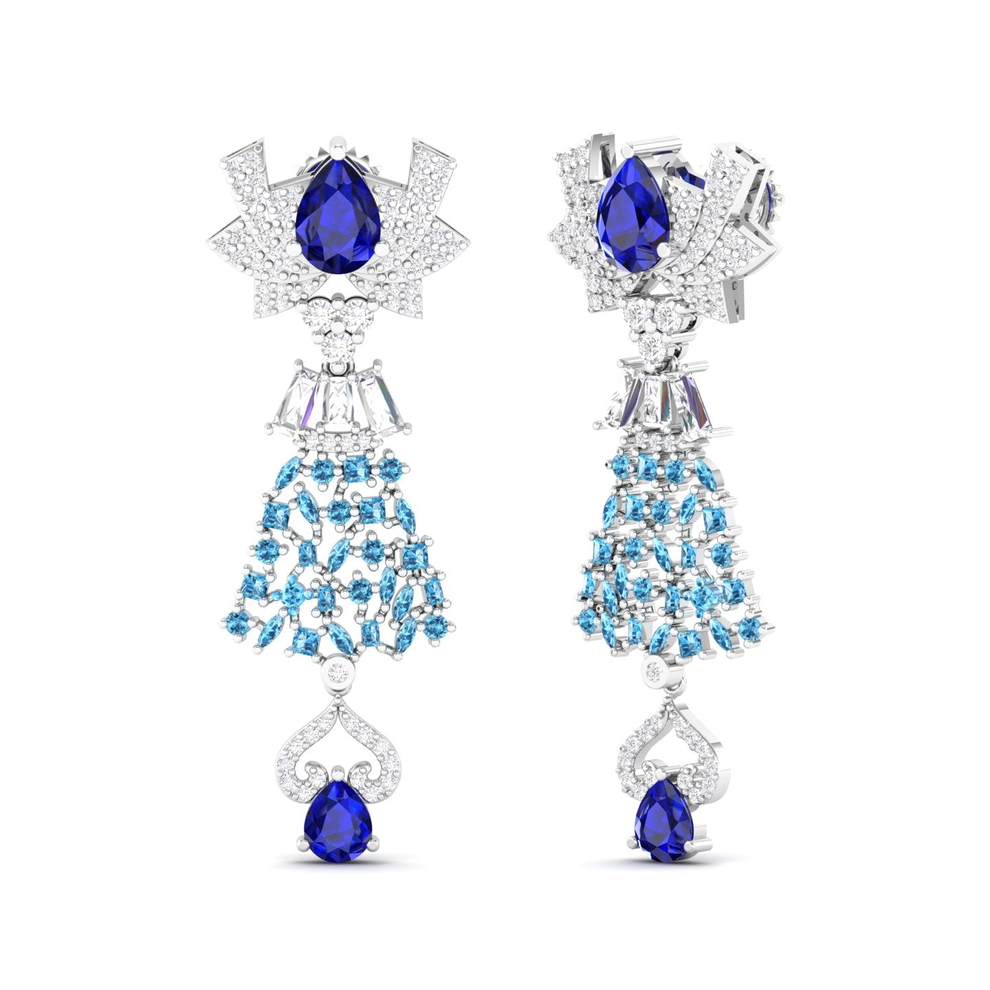 Maurya London Blue Topaz Hoist Drop Earrings with Diamonds
