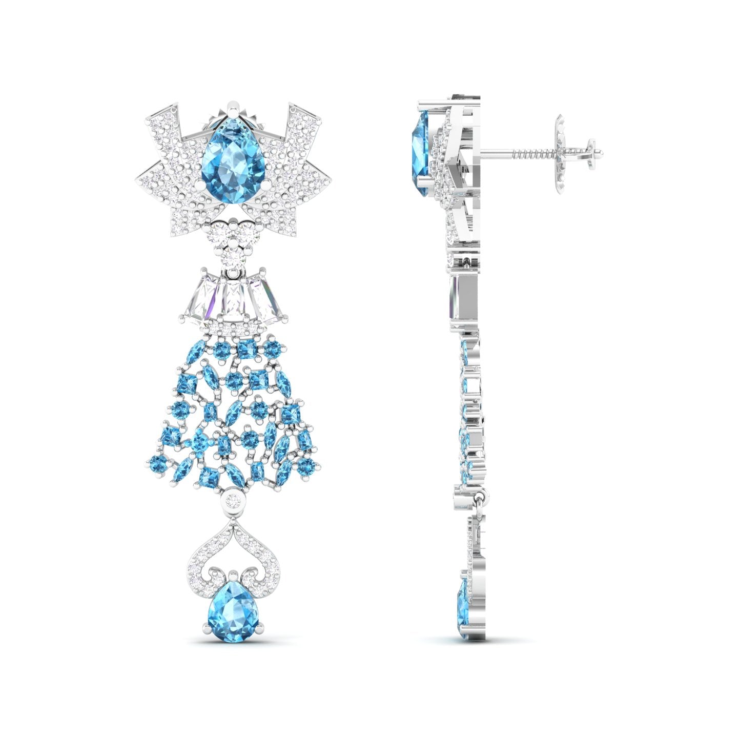 Maurya London Blue Topaz Hoist Drop Earrings with Diamonds