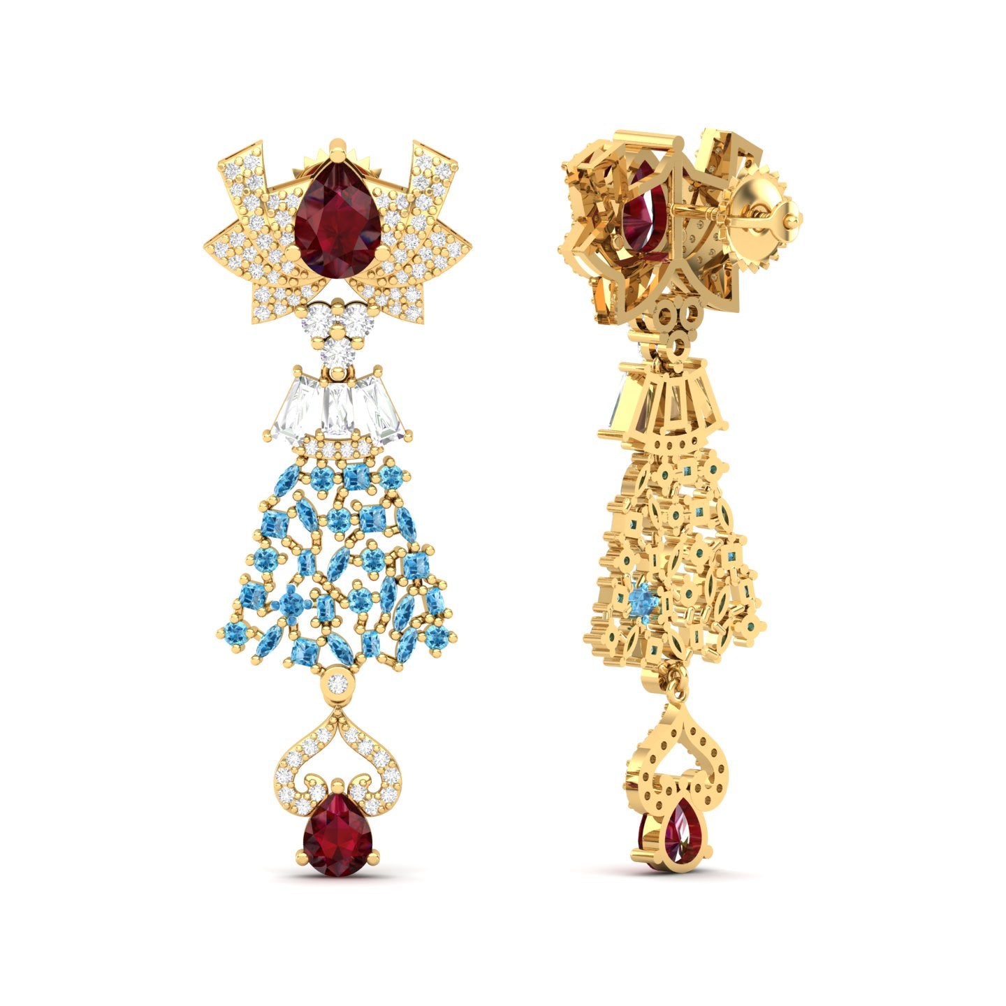 Maurya London Blue Topaz Hoist Drop Earrings with Diamonds