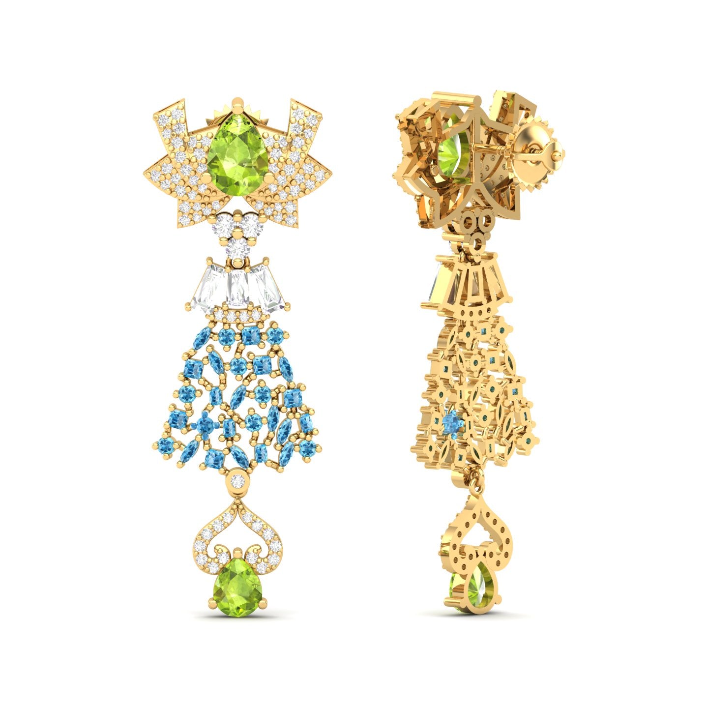 Maurya London Blue Topaz Hoist Drop Earrings with Diamonds