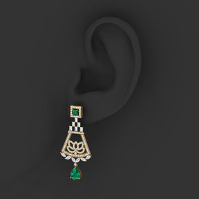 Maurya Trug Drop Earrings with Emeralds and Fancy Cut Diamonds
