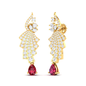 Maurya Leap Drop Earrings with Emerald and Diamonds