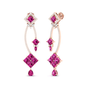 Maurya Palazzo Citrine Drop Earrings with Pink Amethyst and Diamonds