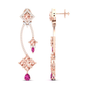 Maurya Palazzo Citrine Drop Earrings with Pink Amethyst and Diamonds