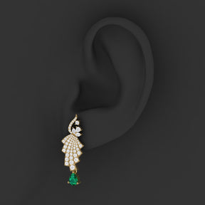 Maurya Leap Drop Earrings with Emerald and Diamonds