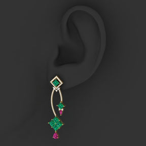 Maurya Palazzo Citrine Drop Earrings with Pink Amethyst and Diamonds