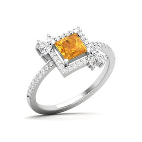 Maurya Rose Garden Blue Sapphire Engagement Ring with Diamond Halo