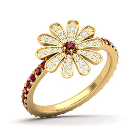 Maurya Happy Flower Promise Ring with Diamonds and Citrine