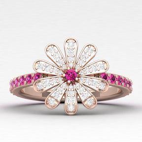 Maurya Happy Flower Promise Ring with Diamonds and Citrine