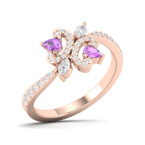 Maurya Ters Pear Shape Ruby Ring with Accent Diamonds