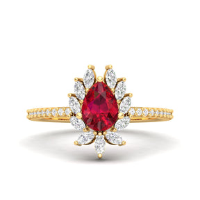 Maurya Solitaire Ruby Padma Engagement Ring with Diamond Halo