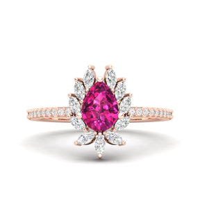 Maurya Solitaire Ruby Padma Engagement Ring with Diamond Halo