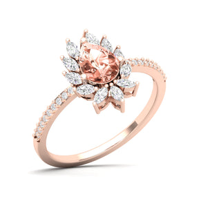 Maurya Solitaire Ruby Padma Engagement Ring with Diamond Halo