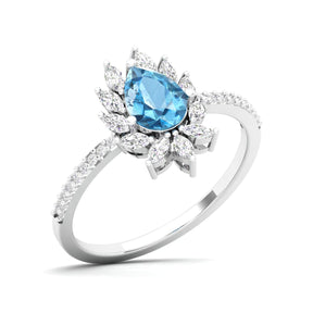 Maurya Solitaire Ruby Padma Engagement Ring with Diamond Halo