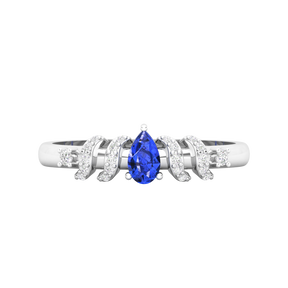 Maurya Solitaire Pear Sapphire Promise Tac Ring with Accent Diamonds