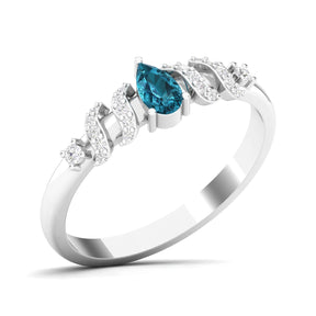 Maurya Solitaire Pear Sapphire Promise Tac Ring with Accent Diamonds