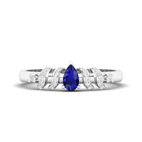 Maurya Solitaire Pear Sapphire Promise Tac Ring with Accent Diamonds