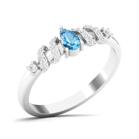 Maurya Solitaire Pear Sapphire Promise Tac Ring with Accent Diamonds