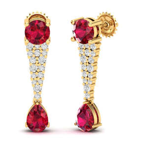Maurya Royal Ruby Drop Earrings with Diamonds